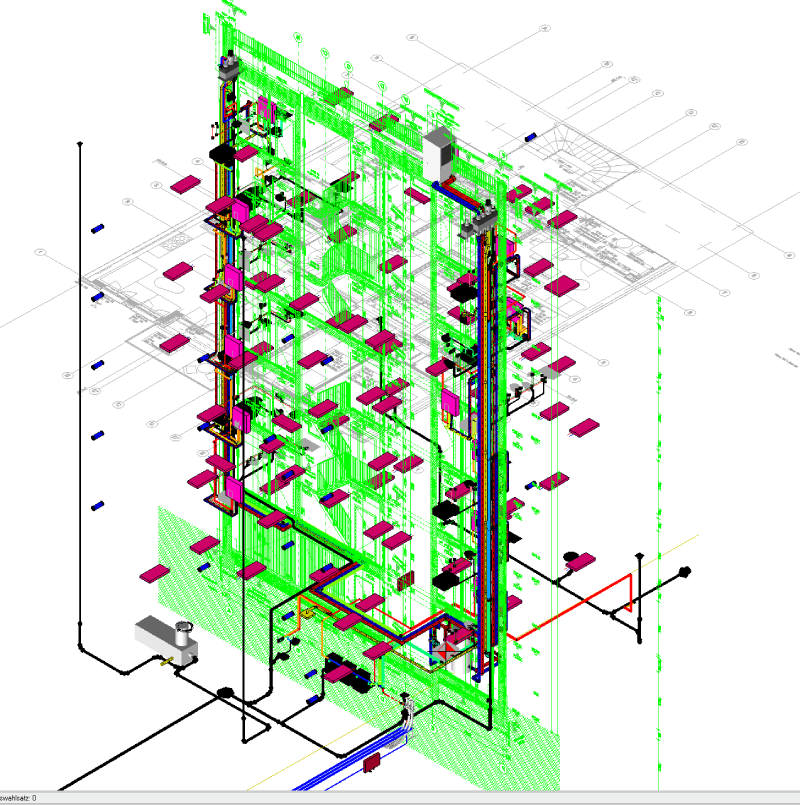 Isometrische Darstellung der Gewerke HLS