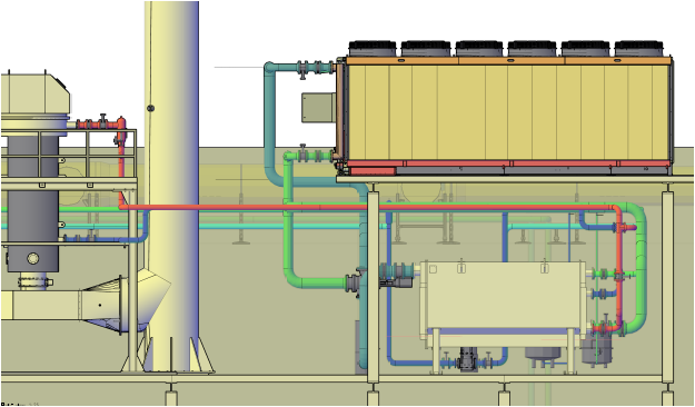 Seitenansicht RTO mit Rückkühlern und Absorbtionskältemaschine