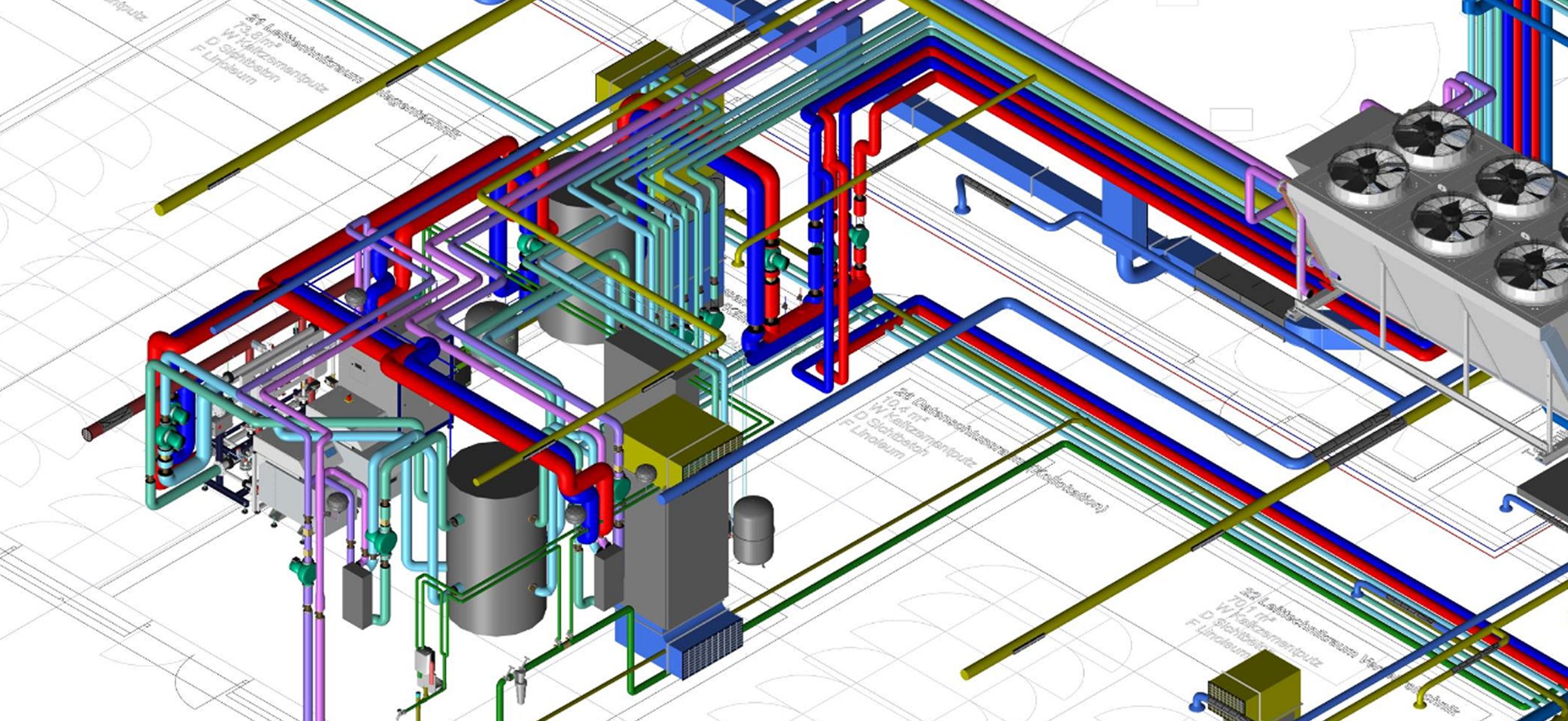 3D-BIM-Modell einer innovativen TGA-Planung mit energieeffizienter Systemintegration
