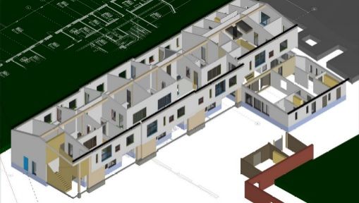 Isometrische Darstellung geplanter Neubau KiTa Dahlen