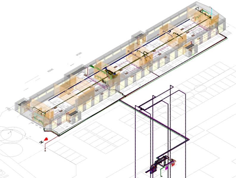 Isometrische Darstellung der Fahrzeughalle nach Planung