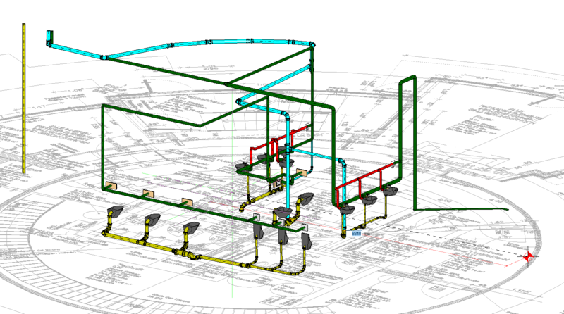 Darstellung der Trink- und Abwasserleitungen im EG